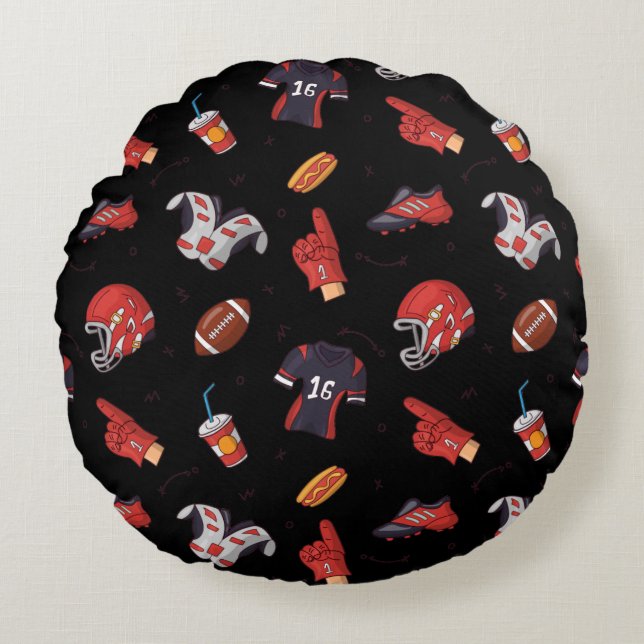 Football Sports Equipment with Food Pattern Round Pillow (Front)