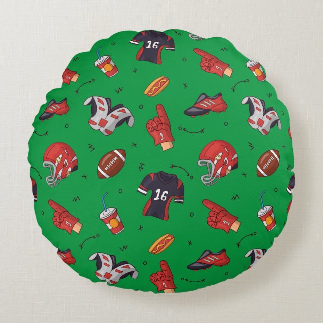 Football Sports Equipment with Food Pattern Round Pillow (Front)