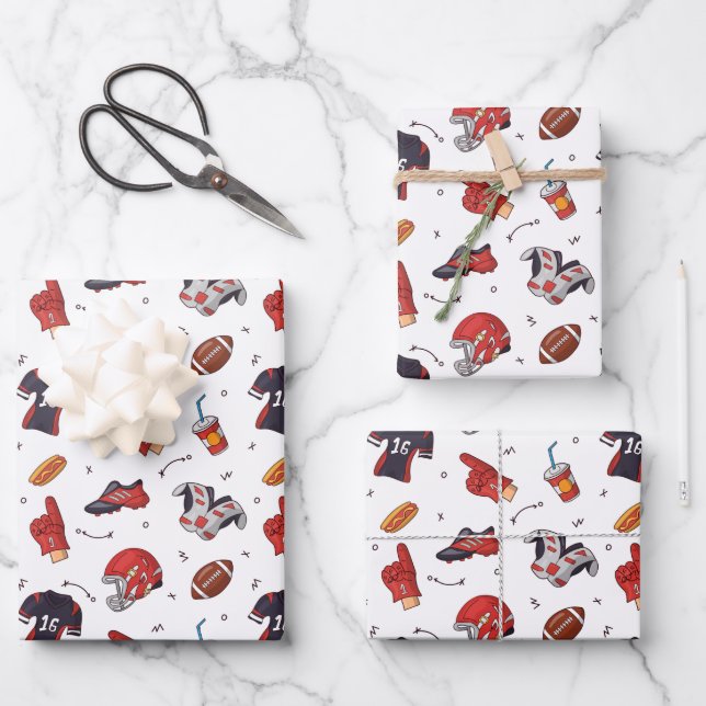Football Sports Symbols Pattern Athletes  Wrapping Paper Sheet (Front)