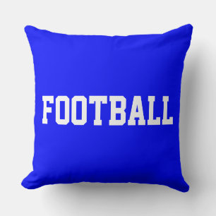 FOOTBALL Sporty Athletic 70s Text On Vivid Blue Throw Pillow