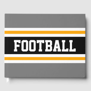 FOOTBALL Sporty Athletic Grey Black Racing Stripes Guest Book