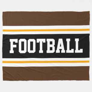 FOOTBALL Sporty Brown Black White Racing Stripes Fleece Blanket