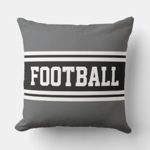 FOOTBALL Sporty Grey Black White Racing Stripes Outdoor Pillow