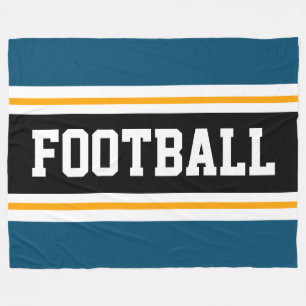 FOOTBALL Sporty Ocean Blue Black White Stripes Fleece Blanket