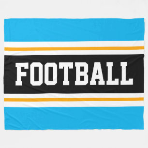 FOOTBALL Sporty Sky Blue Black White Stripes Fleece Blanket