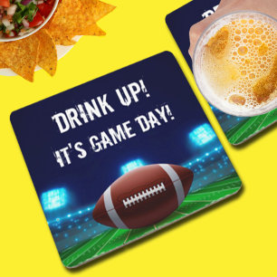 Football Stadium Field and Lights - PERSONALIZE - Square Paper Coaster