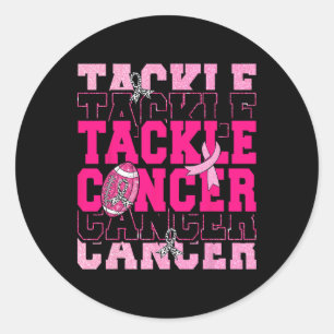 Football Tackle Pink Ribbon Breast Cancer Awarenes Classic Round Sticker