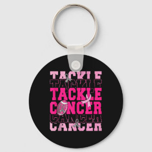 Football Tackle Pink Ribbon Breast Cancer Awarenes Keychain