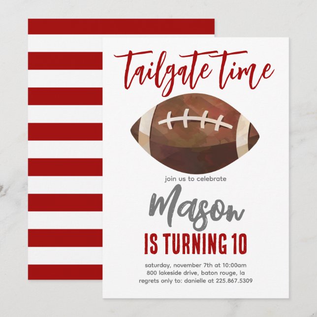 Football Tailgate Birthday ANY COLOR COMBO Invitation (Front/Back)