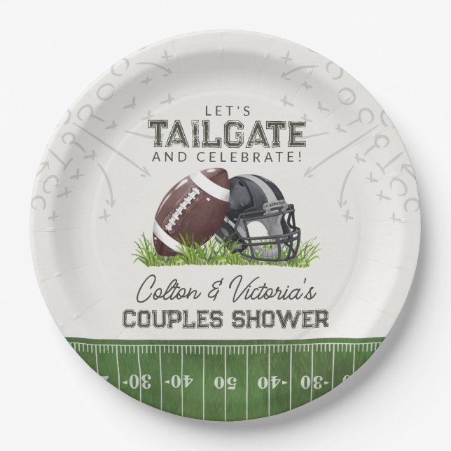 Football Tailgate & Celebrate Touchdown Couples Paper Plate (Front)
