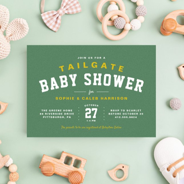 Football tailgate fun yellow baby shower invitation (Creator Uploaded)