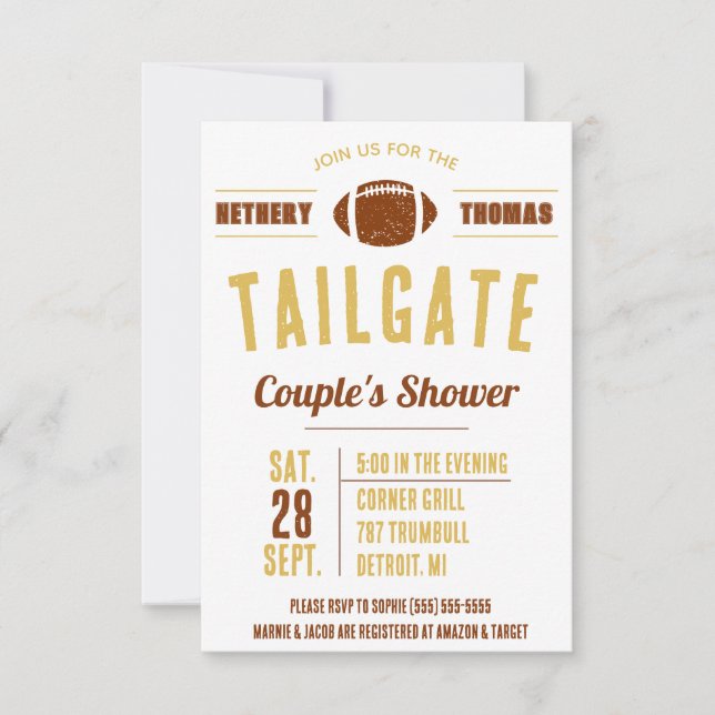 Football Tailgating Couples' Bridal Shower Invitat Invitation (Front)