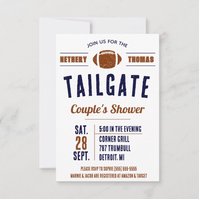 Football Tailgating Couples' Bridal Shower Invitat Invitation (Front)