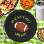 Football Tailgating Paper Plates<br><div class="desc">Invite all your rowdy friends to enjoy your game day with customizable football paper plates in 2 sizes. CHANGE the BACKGROUND colour to anything! ADD text,  change text,  change the font colour,  just click CUSTOMIZE. See MATCHING invitations,  napkins,  coasters and more in our store.</div>