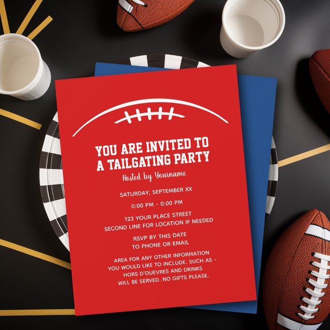 Football Tailgating Party - red blue Invitation (Tailgating Party Invitation)