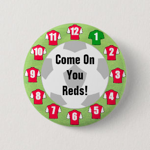 Football Team Badge with Red & White Shirts 2 Inch Round Button