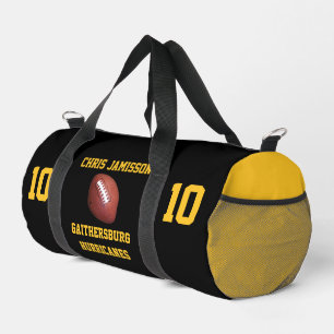 Football Team, Coach Player Black Gold Personalize Duffle Bag