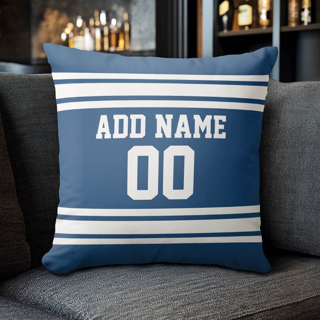 Football Team Jersey with Custom Name Number Throw Pillow (Custom Sports Pillow for a Man Cave)