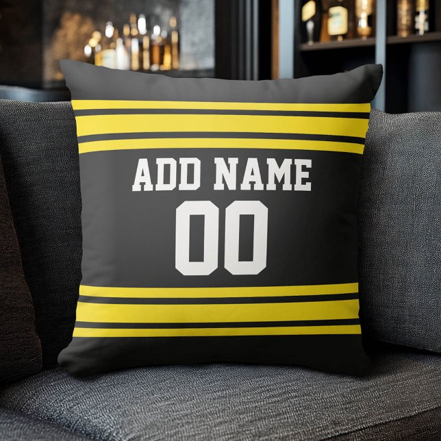 Football Team Jersey with Custom Name Number Throw Pillow (Custom Sports Pillow for a Man Cave)