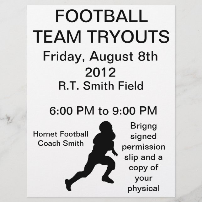 Football team tryouts flyer (Front)