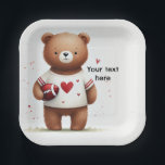 Football Teddy Bear Valentine's 1st Birthday Paper Plate<br><div class="desc">customize this paper party plate however you want for your event.</div>