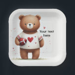 Football Teddy Bear Valentine's 1st Birthday Paper Plate<br><div class="desc">customize this paper party plate however you want for your event.</div>
