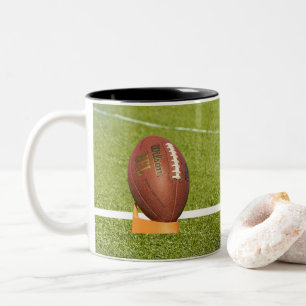 Football Teed up for Kickoff Personalize with Name Two-Tone Coffee Mug