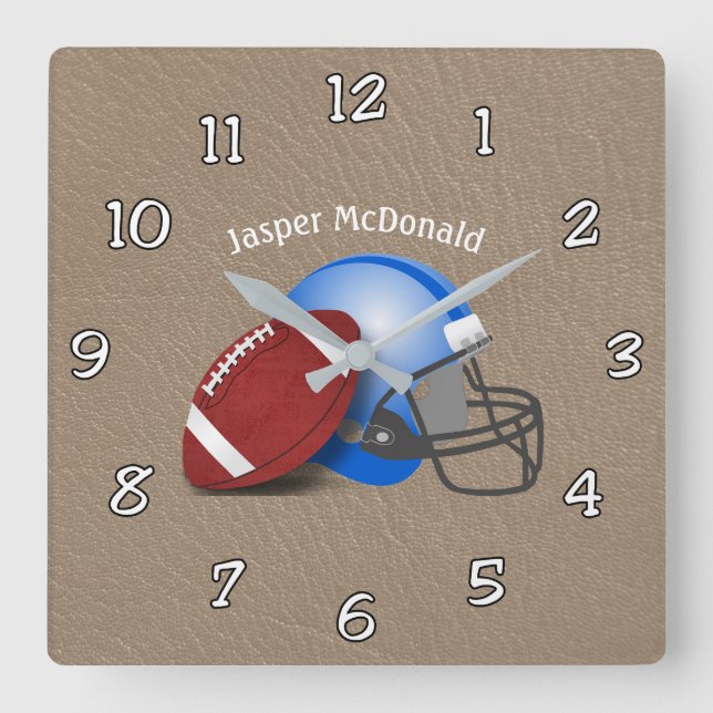 Football Textured Background photo personalize Square Wall Clock (Front)