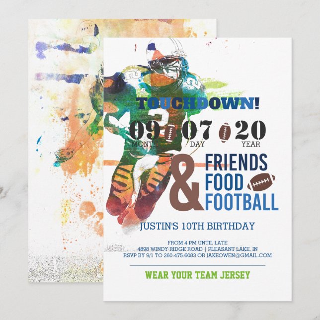 Football Thème Anniversaire Invitation (Devant / Derrière)