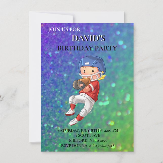 "FOOTBALL" THEME BOYS BIRTHAY INVITATIONS (Front)