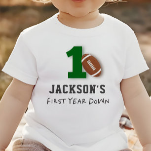 Football Theme First Year Down Birthday Baby T-Shirt