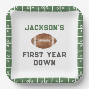 Football Theme First Year Down Birthday Paper Plate