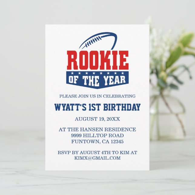 Football Theme Rookie of the Year 1st Birthday  Invitation (Standing Front)