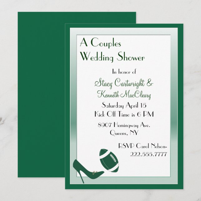 Football Themed Couples Wedding Shower Invitation (Front/Back)