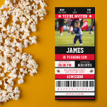 Football Ticket Any Age Birthday Party Photo Red I Invitation<br><div class="desc">Get ready for the ultimate (any age) birthday celebration with our Football Ticket-style birthday party invitations! Designed to look like a real football ticket, these invitations are perfect for the young sports fan in your life. The front features a photo of the birthday child, making this invitation extra special and...</div>