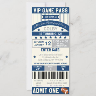 Football Ticket Birthday Invitation