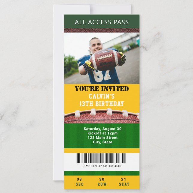 Football Ticket Birthday Invitation (Front)
