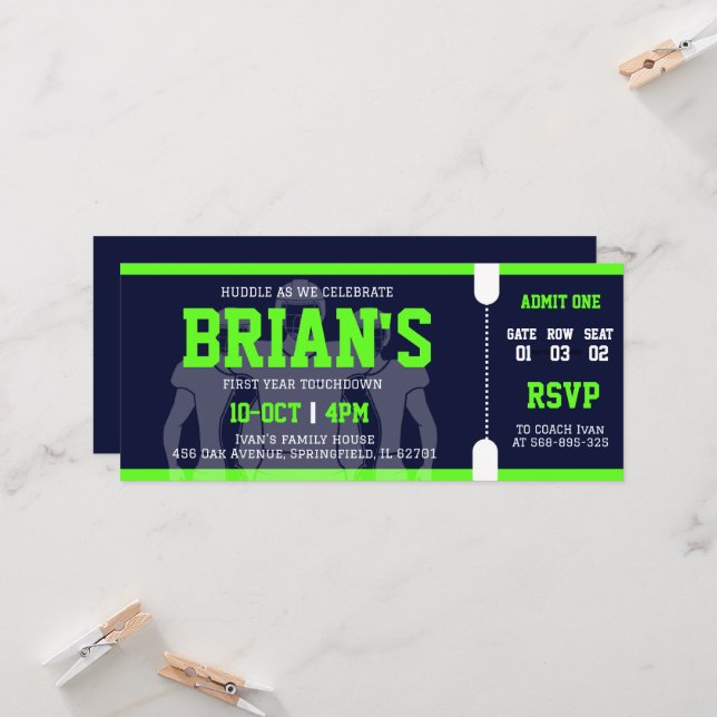 football ticket birthday invitation (Front/Back In Situ)