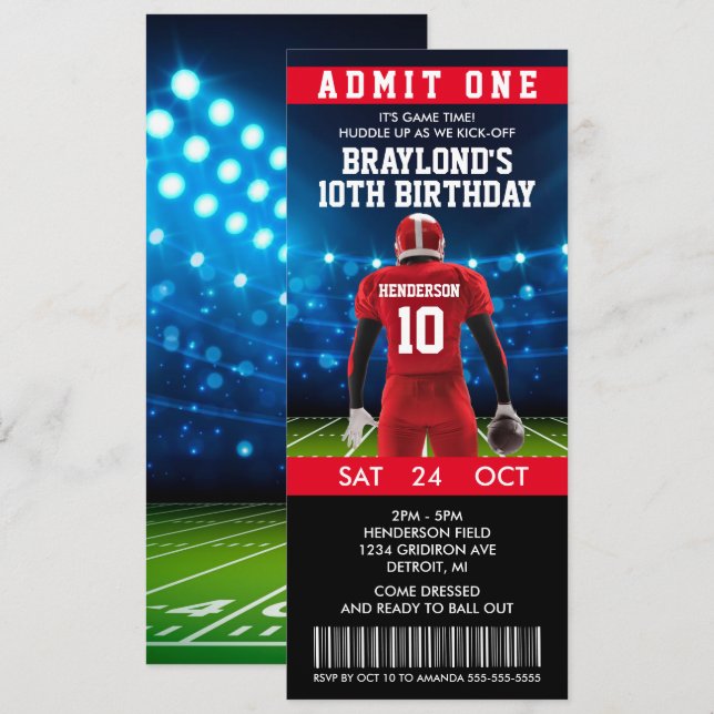 Football Ticket Birthday Invitation (Front/Back)