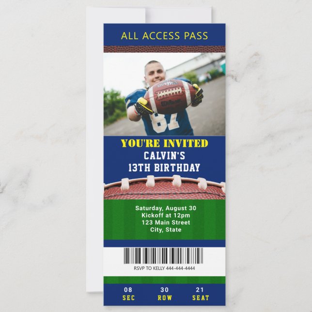 Football Ticket Birthday Invitation  (Front)