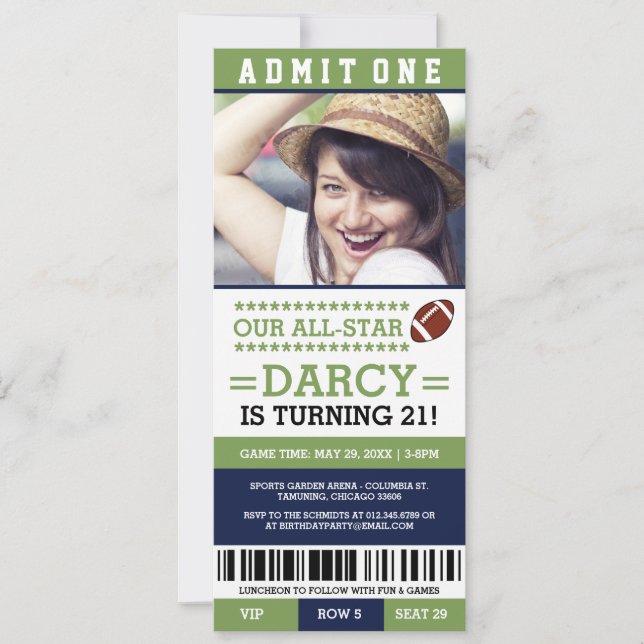 Football Ticket Birthday Invites (Front)