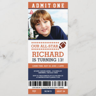Football Ticket Birthday Invites