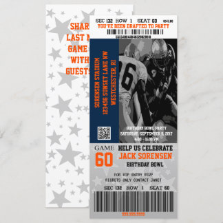 Football Ticket Blue & Orange Celebration Party Invitation