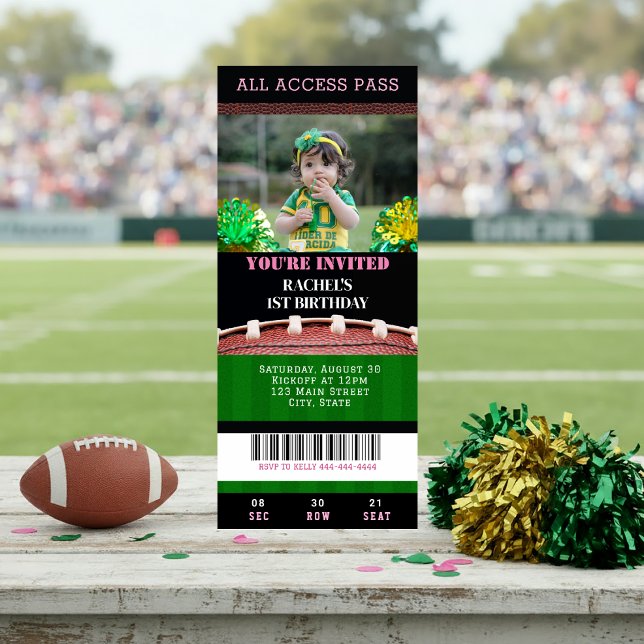 Football Ticket Pink Birthday Invitation  (Creator Uploaded)