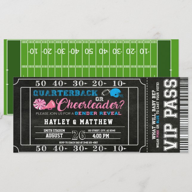 Football Ticket Quarterback or Cheerleader Baby Invitation (Front/Back)