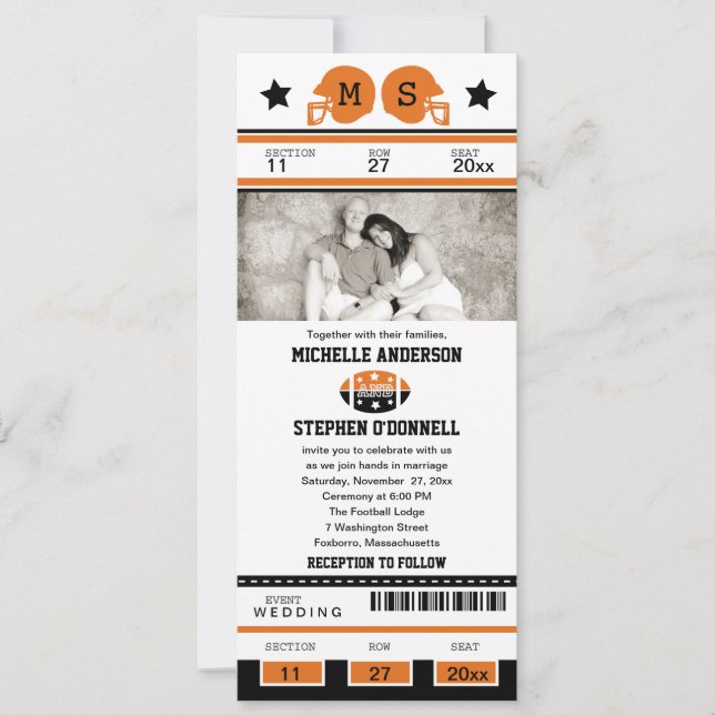 Football Ticket Wedding Invitation (Front)