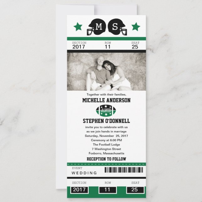 Football Ticket Wedding Invitation (Front)