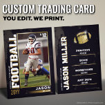Football Trading Card, Football Player Card Gold<br><div class="desc">Celebrate your star player with our Gold Edition Custom Football Trading Card! Fully customizable with a photo,  stats,  and achievements,  this sleek card is perfect for team gifts,  award ceremonies,  or personal memorabilia. 

 LINK TO GROUP: https://www.photodigistudio.com/zazzle-products/football-grunge-trading-card-template</div>