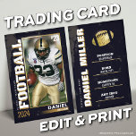 Football Trading Card, Football Player Card Gold<br><div class="desc">Celebrate your star player with our Gold Edition Custom Football Trading Card! Fully customizable with a photo,  stats,  and achievements,  this sleek card is perfect for team gifts,  award ceremonies,  or personal memorabilia. 

 LINK TO GROUP: https://www.photodigistudio.com/zazzle-products/football-grunge-trading-card-template</div>