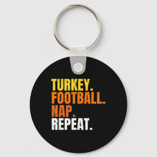 Football Turkey Nap Repeat Pumpkin Happy Thanksgiv Keychain
